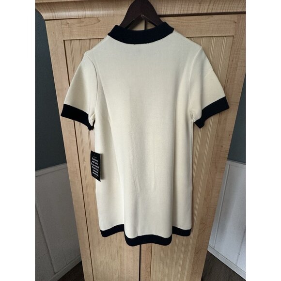 Tuckernuck Women's Merritt Knit Dress Mini Shift Off-White/Navy Pocket Sz S NWT - Picture 7 of 8